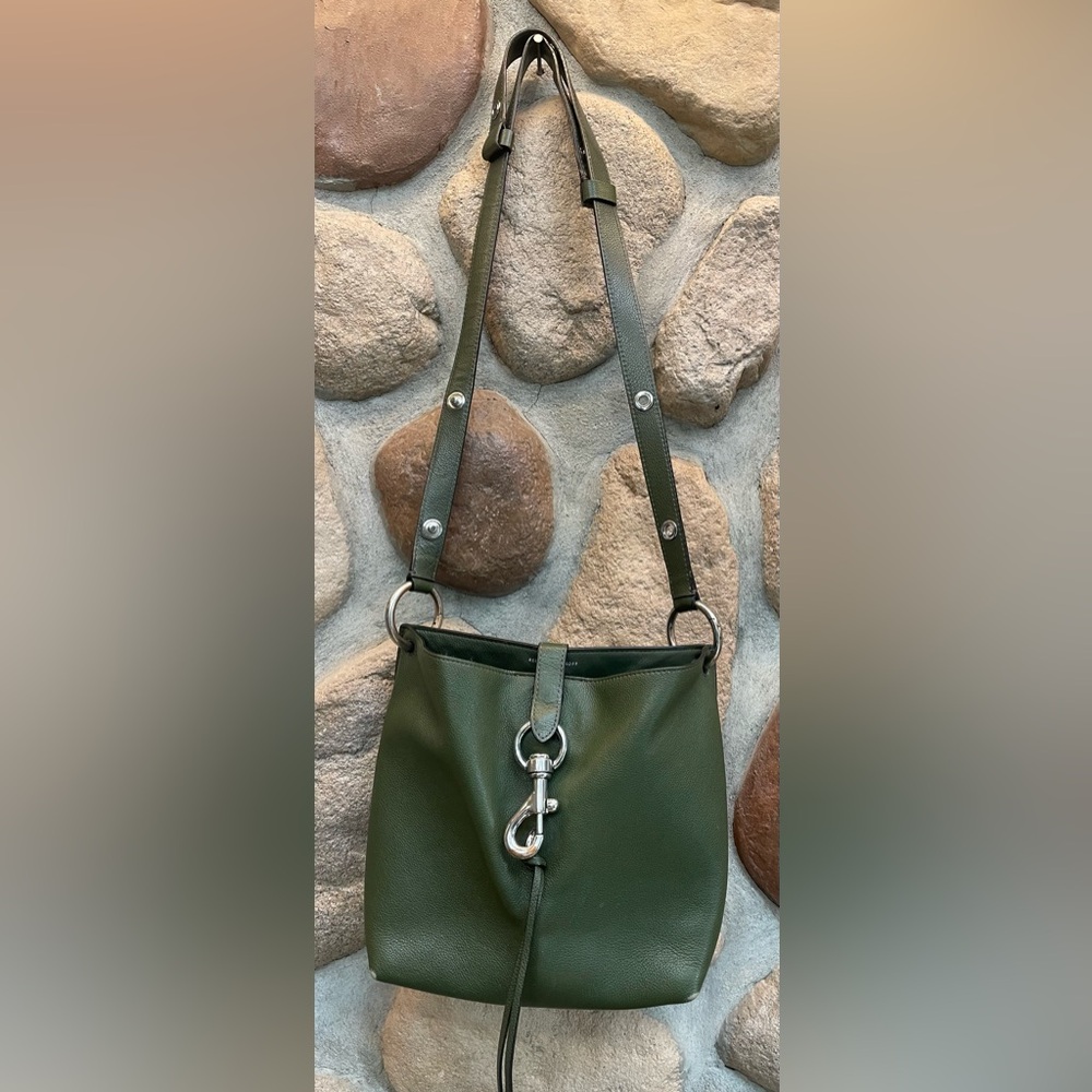 Rebecca Minkoff Hunter Green Small Megan Leather Crossbody Feed Bag 10x10